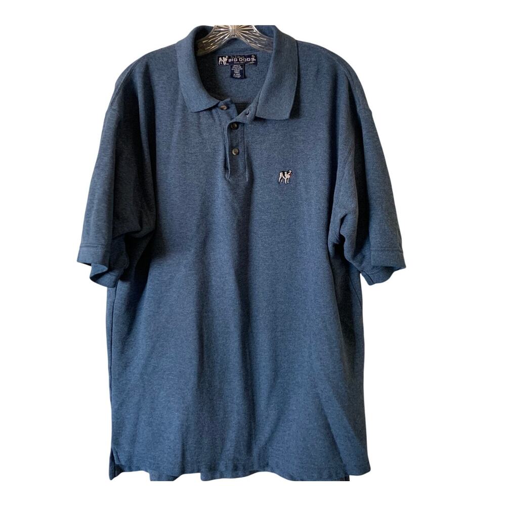 Vtg 90s Big Dogs Mens Sz XL Knit Short Sleeve Polo Shirt Logo Dog Dusty Blue